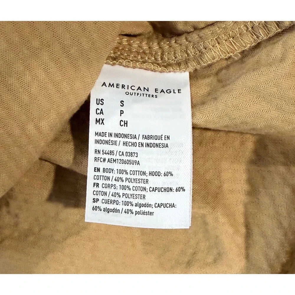 American Eagle Womens S Tan Corduroy Hooded Cropped‎ Button Front Jacket Shacket
